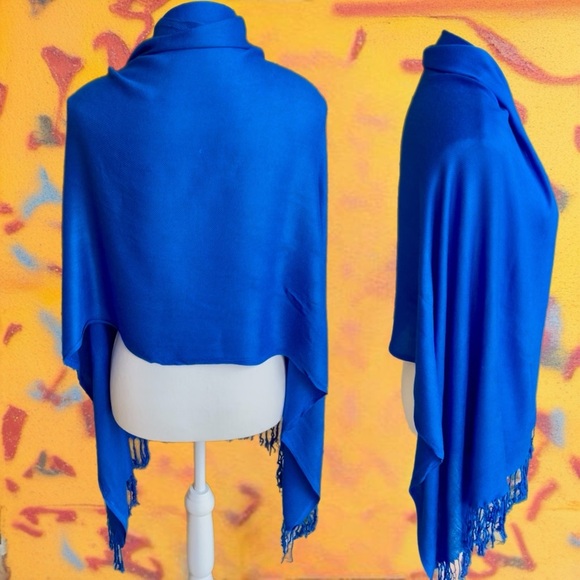 Vibrant Blue Pashmina Shawl - Picture 4 of 8